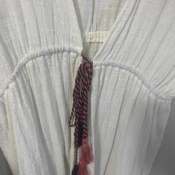 ODDY White Embroidered Floral Tassel Tie Kimono Duster Boho Short Sleeve OS - Picture 5 of 13
